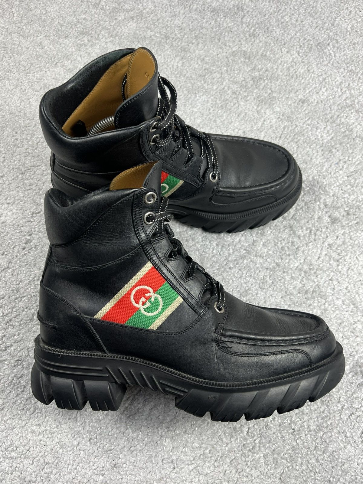 Gucci Gucci Black Leather “Interlocking G” Platform Ankle Boots Size US 7 / EU 40 - 1 Thumbnail
