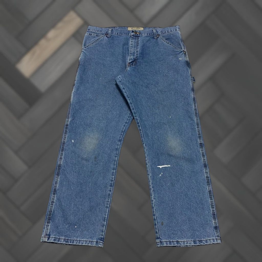 Wrangler Wrangler Carpenter Jeans Men's 36×29 Blue Denim Cotton Straight Wide-Leg Regular Jeans Mens Builder Carpenter Modern Workwear Size US 36 / EU 52 - 1 Thumbnail