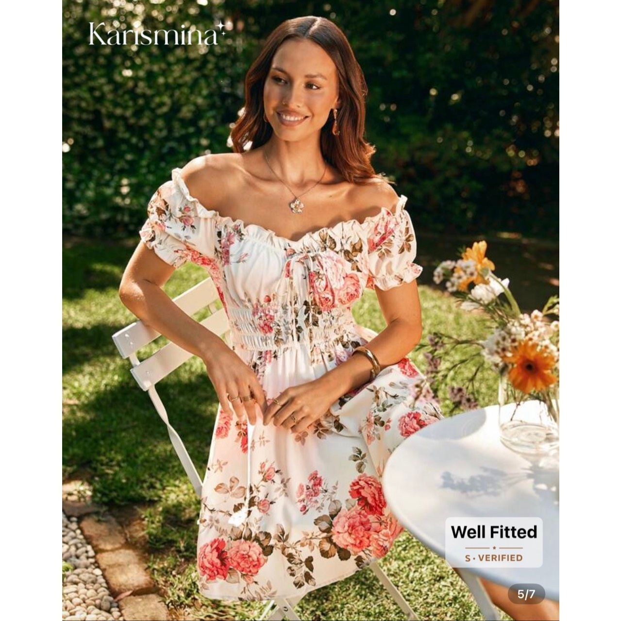 Shein KARISMINA Vacation Spring/Summer Floral Printed Woven Off-Sh Size L / US 10 / IT 46 - 7 Thumbnail