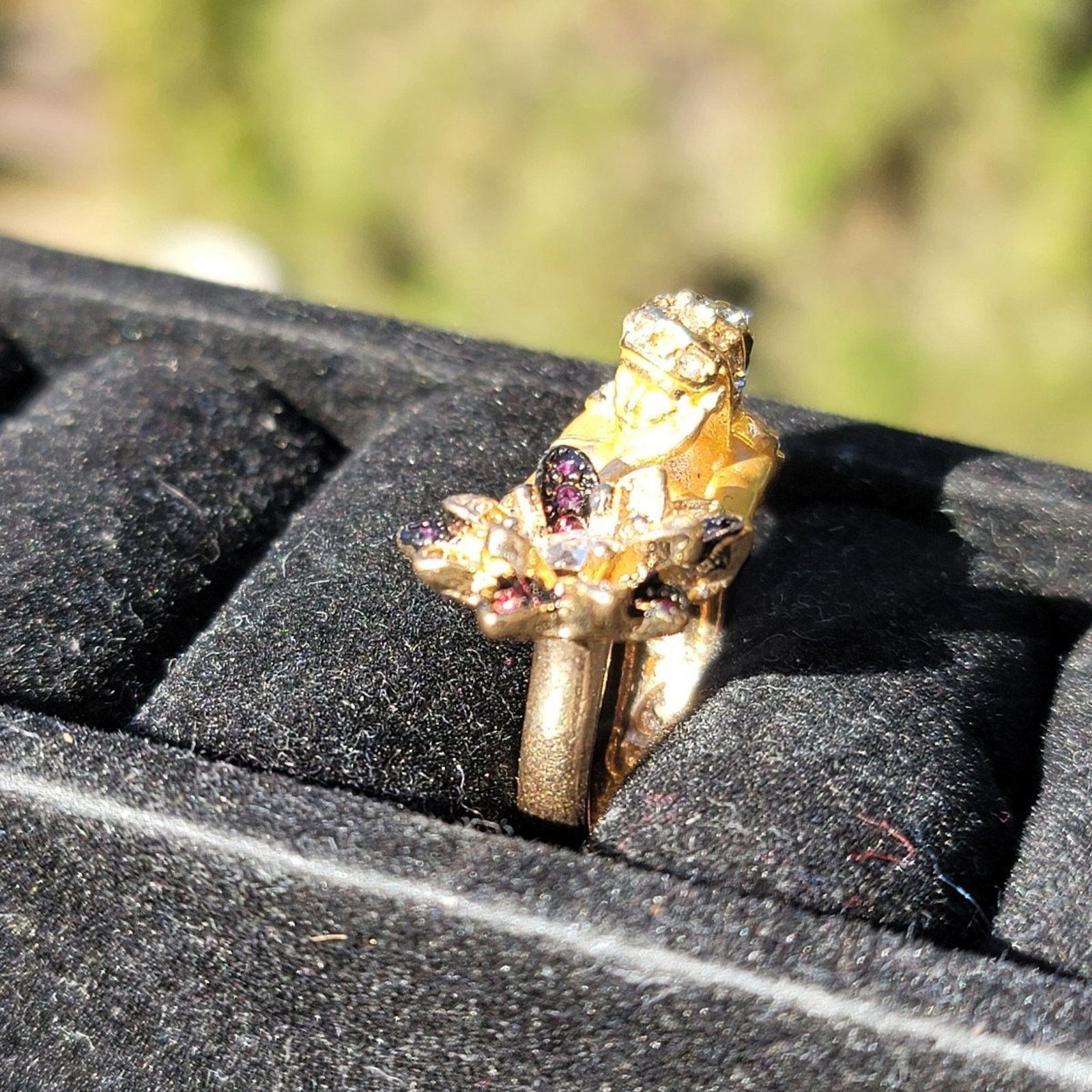 The Unbranded Brand Gold Tone Girl Flower Rhinestone Ring Size ONE SIZE - 12 Thumbnail