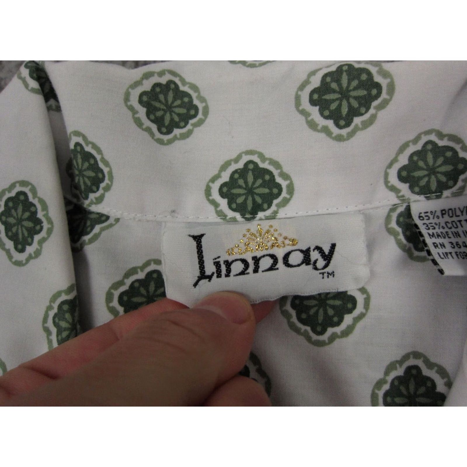 Vintage VINTAGE Linnay Button-Up Shirt Womens 14 Paisley White Green 70s Casual Short Sleeve Collared Button-Up Womens Menus Mens Size XL / US 12-14 / IT 48-50 - 5 Thumbnail