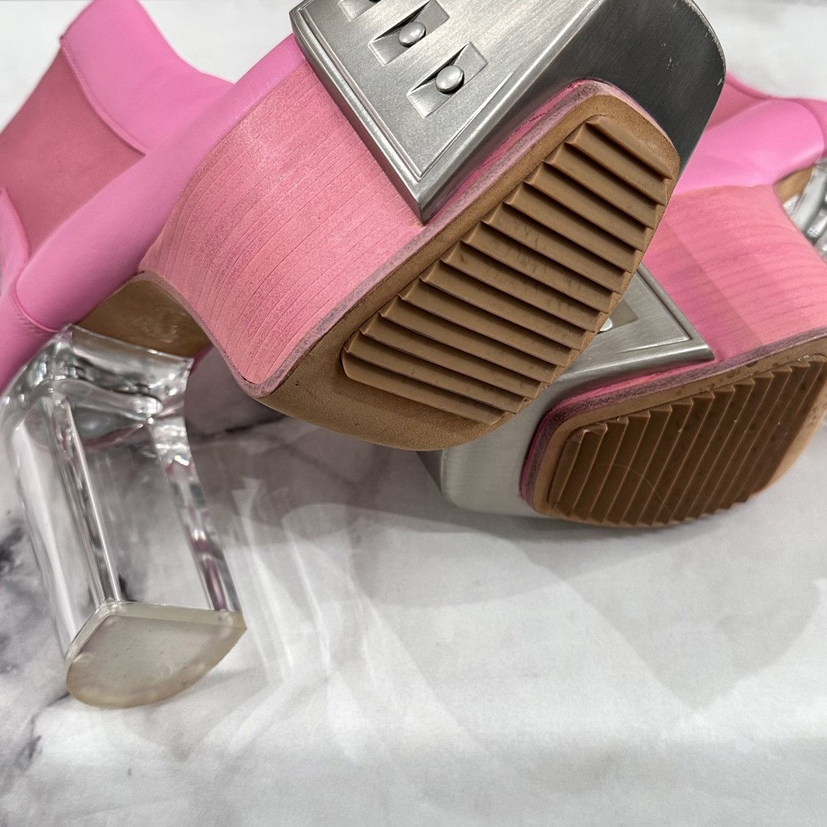 Rick Owens RICK OWENS ROSE PINK LEATHER PLATFORM KISS BOOTS SIZE 37 Size US 7 / IT 37 - 3 Thumbnail