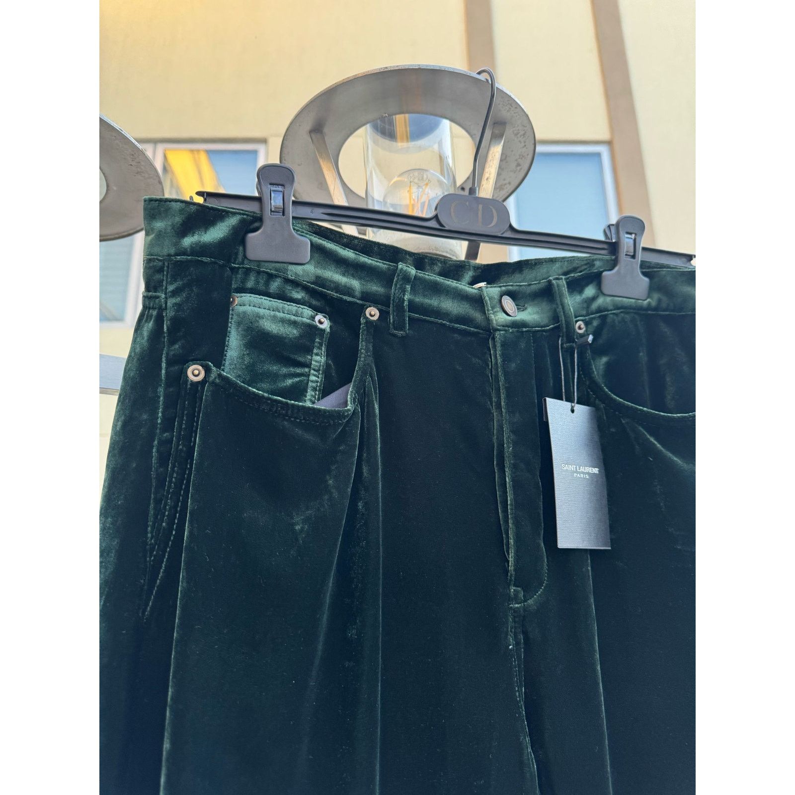 Saint Laurent Paris o1rshd1 Wide Leg Velvet / Velour Pants in Dark Forest Green Size US 34 / EU 50 - 4 Thumbnail