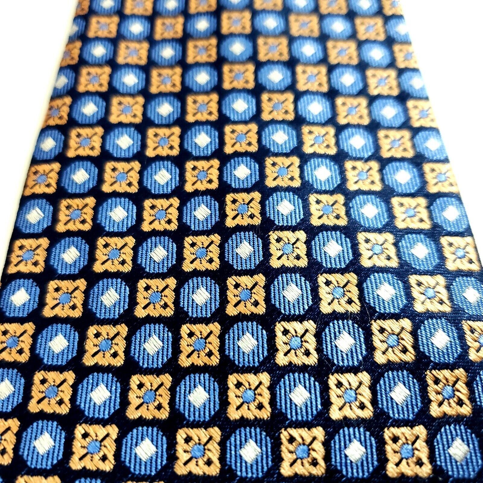 Egara Egara Tan Blue Woven Geomeric Floral Silk Tie Size ONE SIZE - 2 Thumbnail