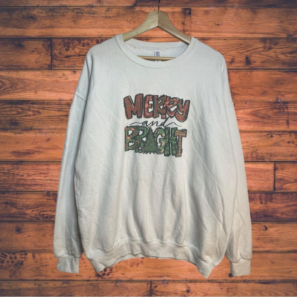 Jerzees Jerzees Merry & Bright White Pullover Christmas Sweater XL Size XL / US 12-14 / IT 48-50 - 1 Thumbnail