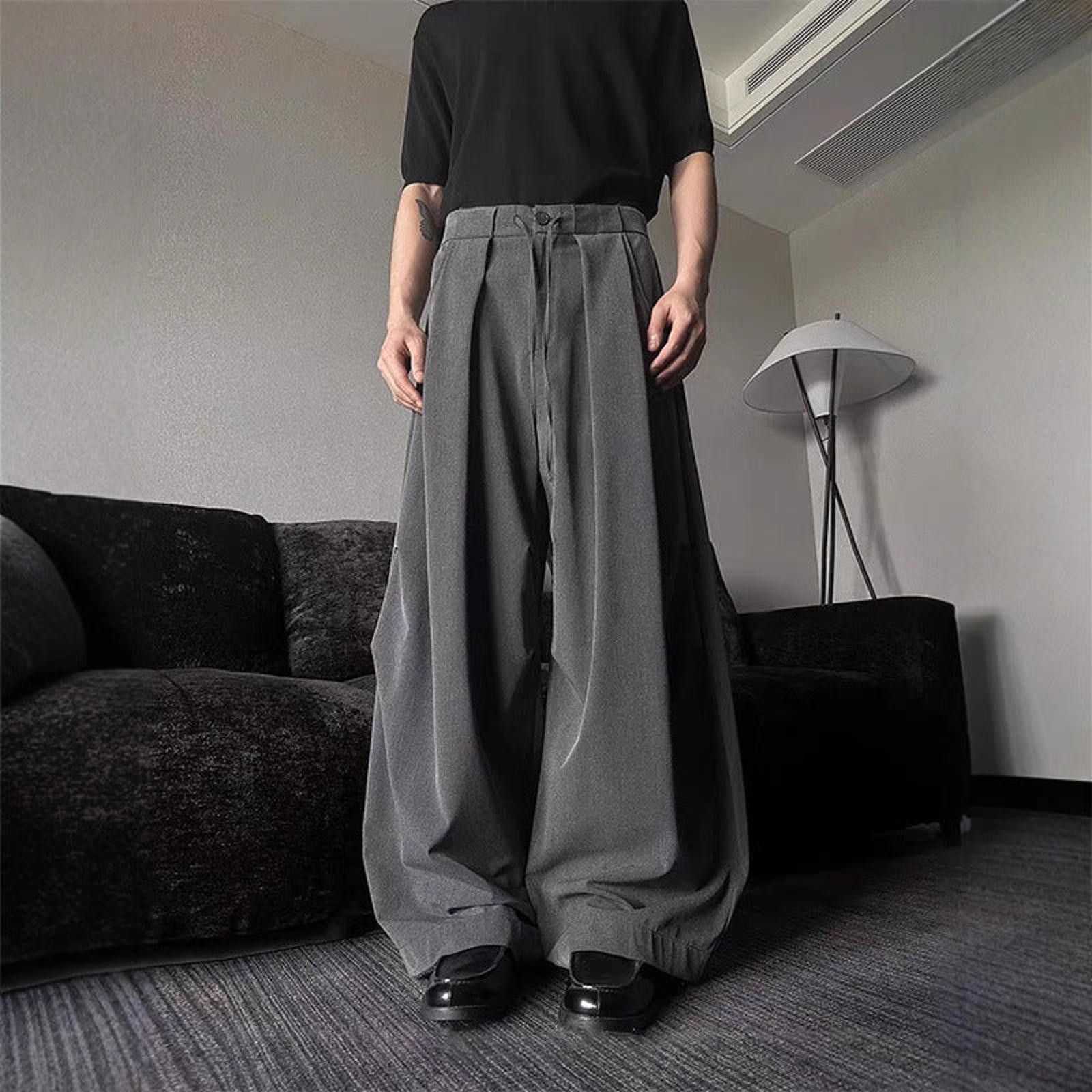 Vintage Gray Wide Leg Pleated Casual Pants, Baggy Fit Pants Size US 32 / EU 48 - 6 Thumbnail