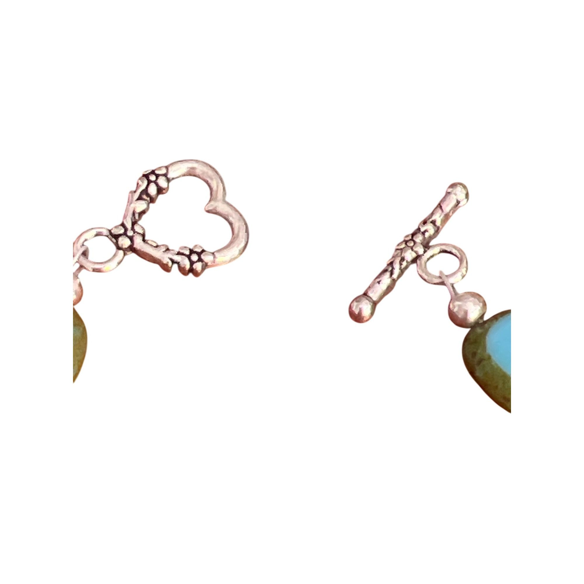Other Vintage Silver Tone Turquoise Beaded Bracelet Heart Toggle C Size ONE SIZE - 4 Thumbnail
