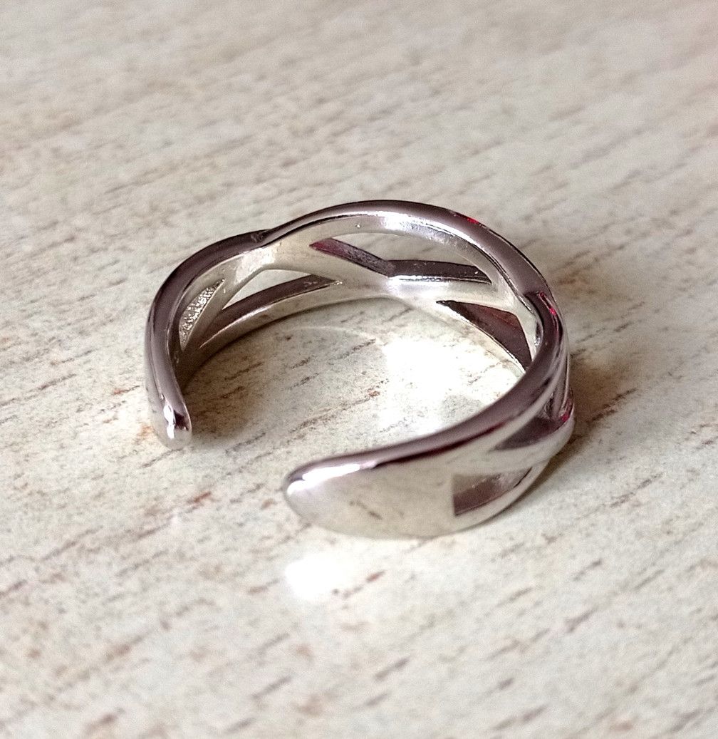 Designer × Vintage Punk Shine Dual Cross Stripes 925 Silver Ring Unique Size ONE SIZE - 4 Thumbnail