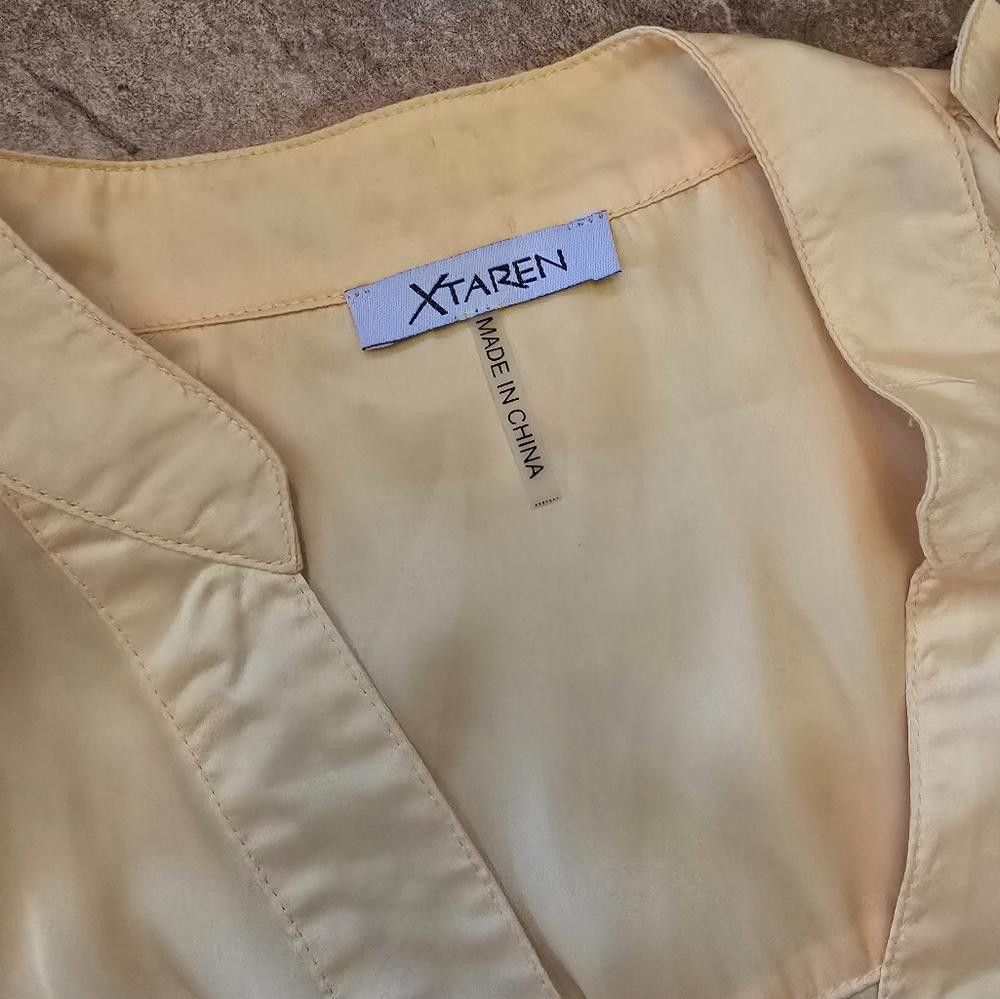 Designer Yellow Classic XTAREN Long Business Blouse Size M / US 6-8 / IT 42-44 - 3 Thumbnail