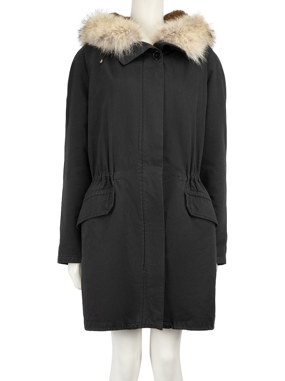 image of YVES Salomon Black Rabbit Fur Lined Parka Coat, Women's (Size Small)