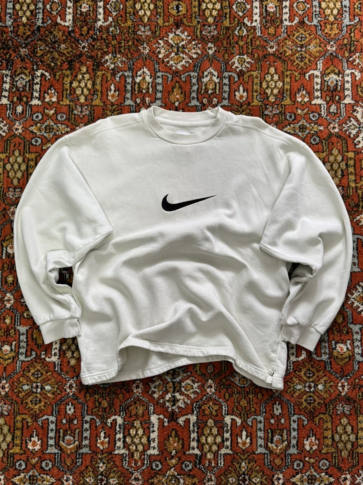 Nike Vintage 90s Nike Big Swoosh Sweatshirt Milk Size US L / EU 52-54 / 3 - 1 Thumbnail