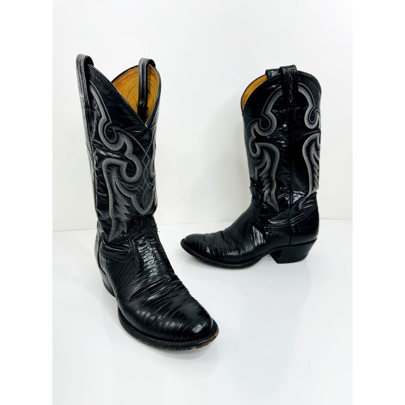 Tony Lama TONY LAMA Mens Cowboy Western Boots Black Lizard Exotic 7.5 D Size US 8 / EU 41 - 2 Thumbnail