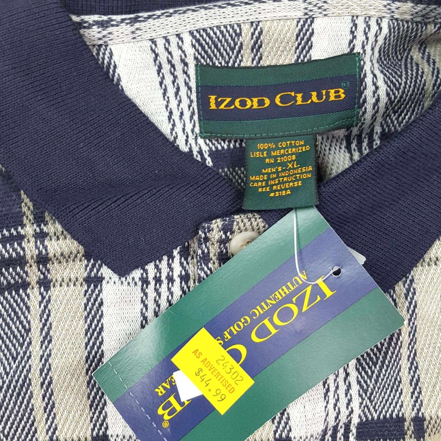 Izod VINTAGE IZOD Golf Polo Shirt Gray Plaid Collared Short Sleeve Men's XL Relaxed 90s Accessories: PGA, Tennis, Casual Mens Size US XL / EU 56 / 4 - 4 Thumbnail