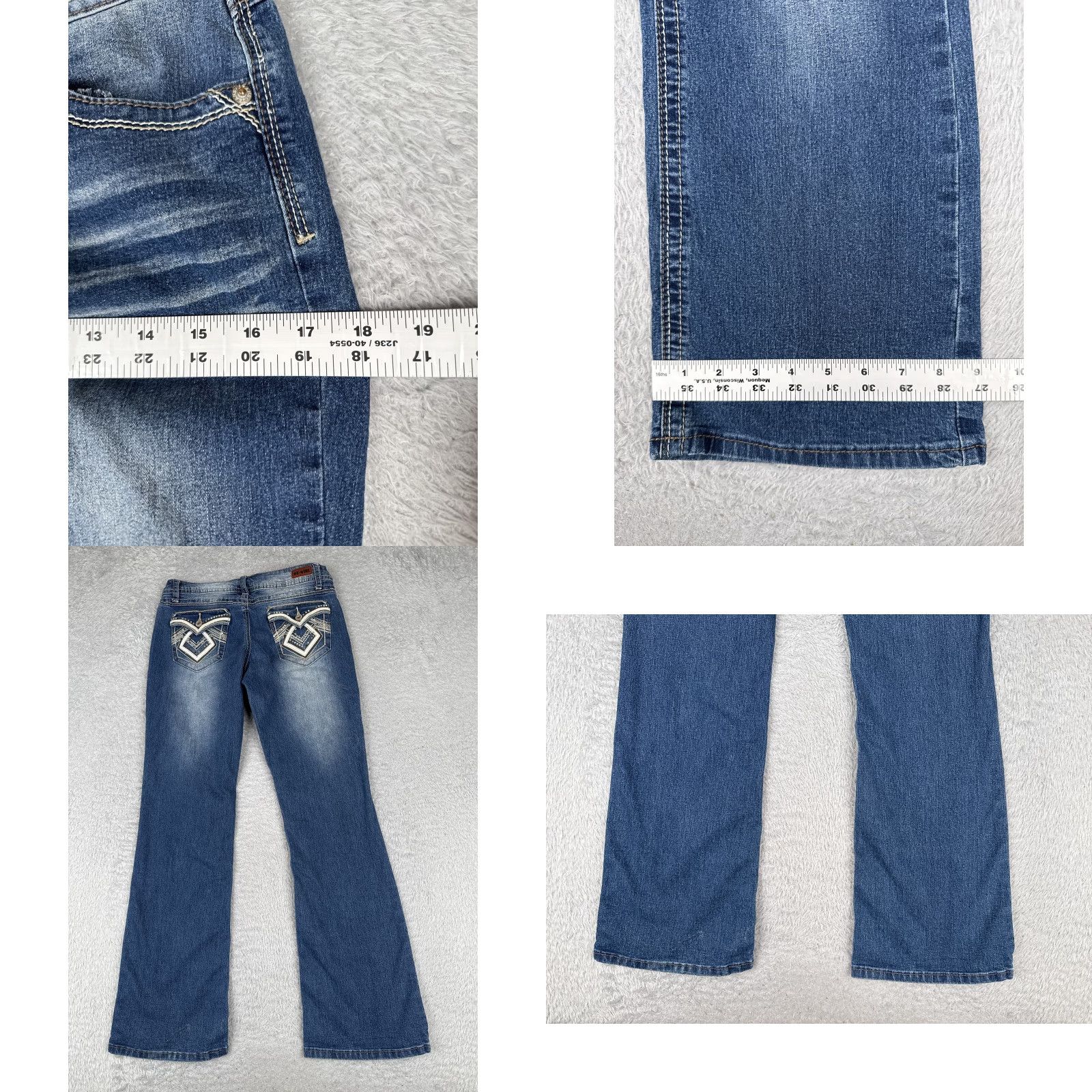 Denime Be-girl BASIC Jeans Womens 29 Bootcut Denim Stretch Embroidered Pockets 5-Pocket Blue Size 29" - 9 Thumbnail