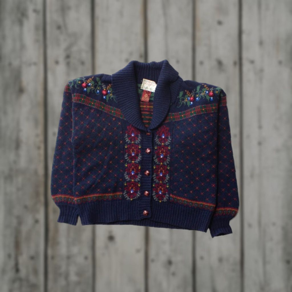 Vintage VINTAGE Susan Bristol Cardigan Navy Blue Large 1990s Knit Women's Sweater Size L / US 10 / IT 46 - 1 Thumbnail
