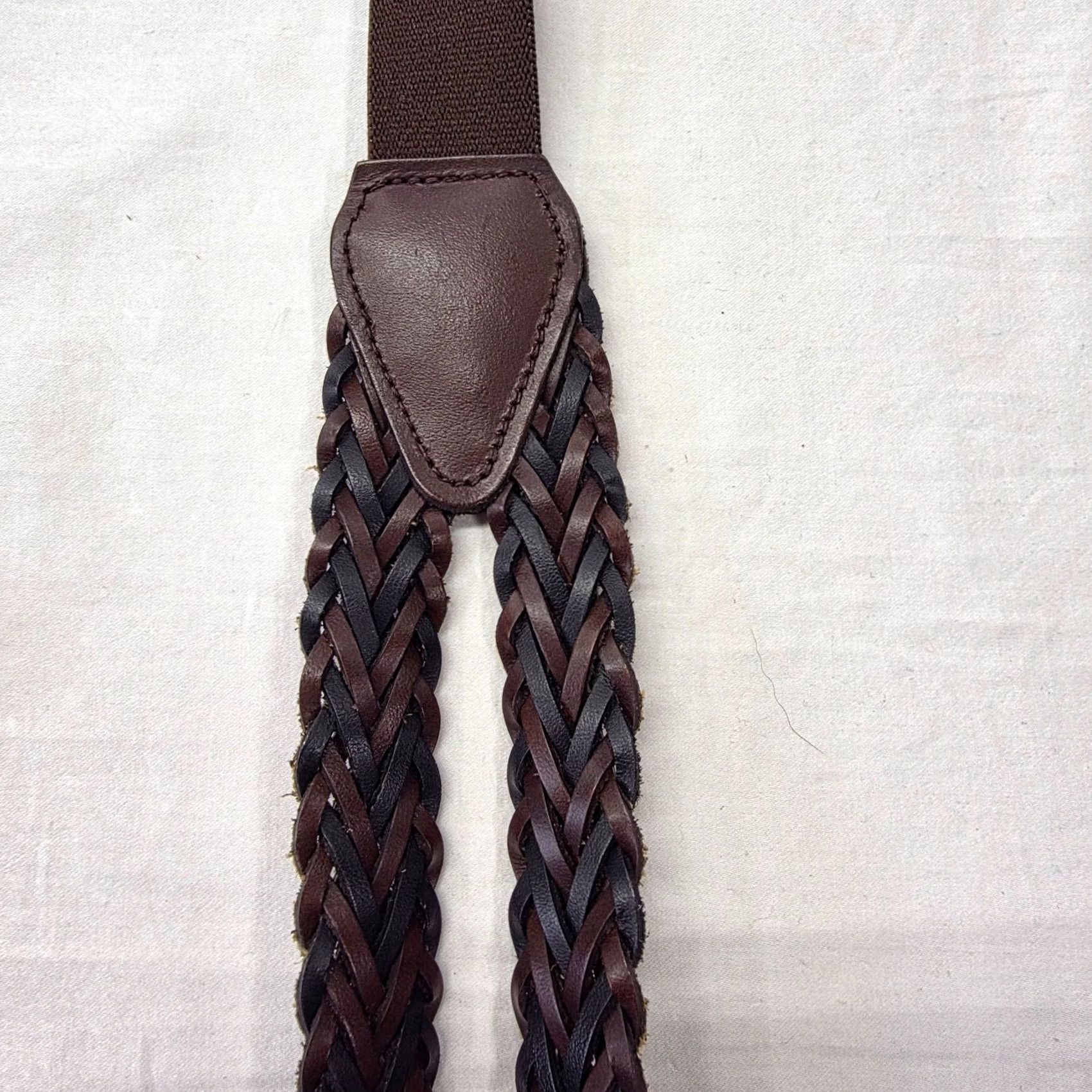Etro Braided Leather Y Back Suspenders Button Attachment Adjustable Vintage Style Retro Mens Suspender Brown Leather Y-Back Size ONE SIZE - 2 Thumbnail