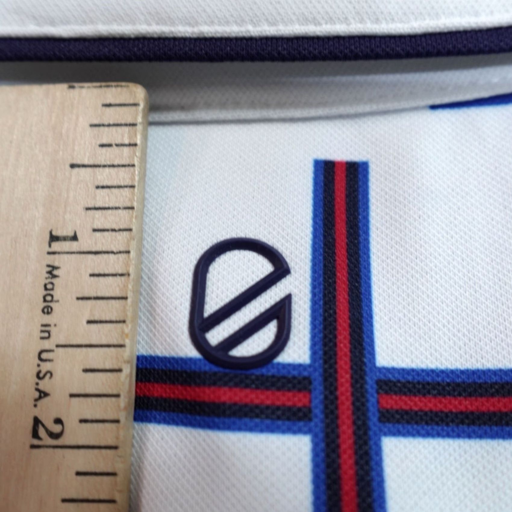 Vintage Extracurricular Polo Shirt XL White Geometric Print Performance Polo Shirt Mens Short Sleeve Collared Pullover Polyester Spandex Blended Fabric Summer Size US XL / EU 56 / 4 - 7 Thumbnail