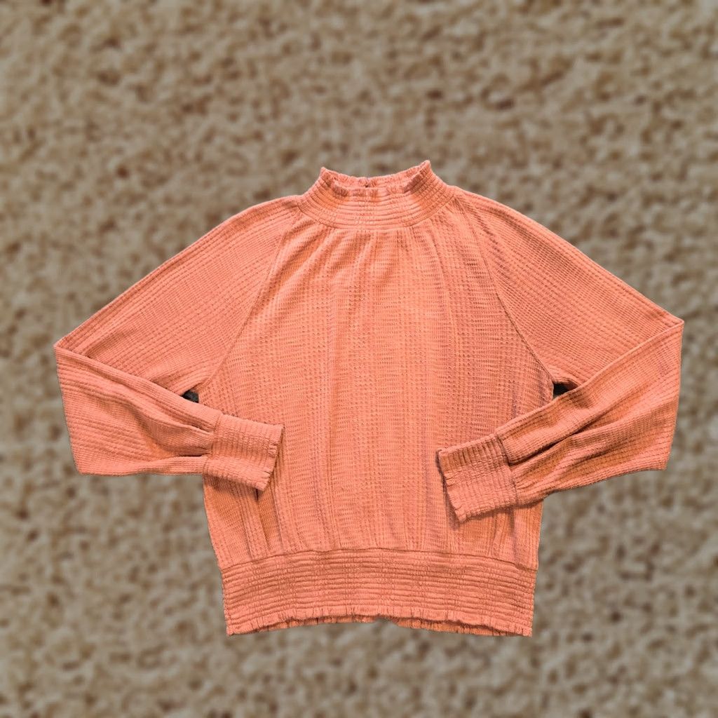 Free People Free People Top Womens Size Small Orange Long Sleeve High Neck Textured Casual Shirt Size S / US 4 / IT 40 - 1 Thumbnail