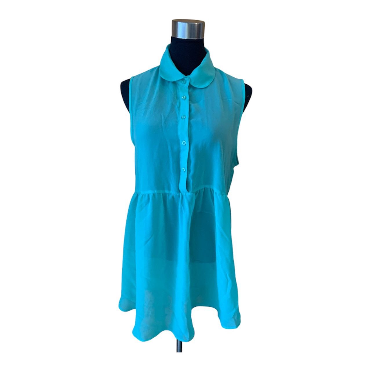 Vintage Vintage Y2K Teal Sheer Chiffon Sleeveless Babydoll Blouse Size M / US 6-8 / IT 42-44 - 1 Thumbnail