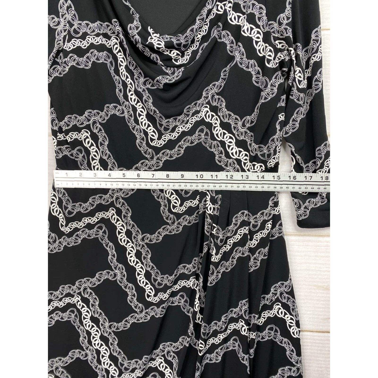 MAGGY LONDON VINTAGE Maggy London Dress Sz 14 Black Geometric "Chain" Print Slouch Neck 3/4 Sleeve Size XL / US 12-14 / IT 48-50 - 8 Thumbnail