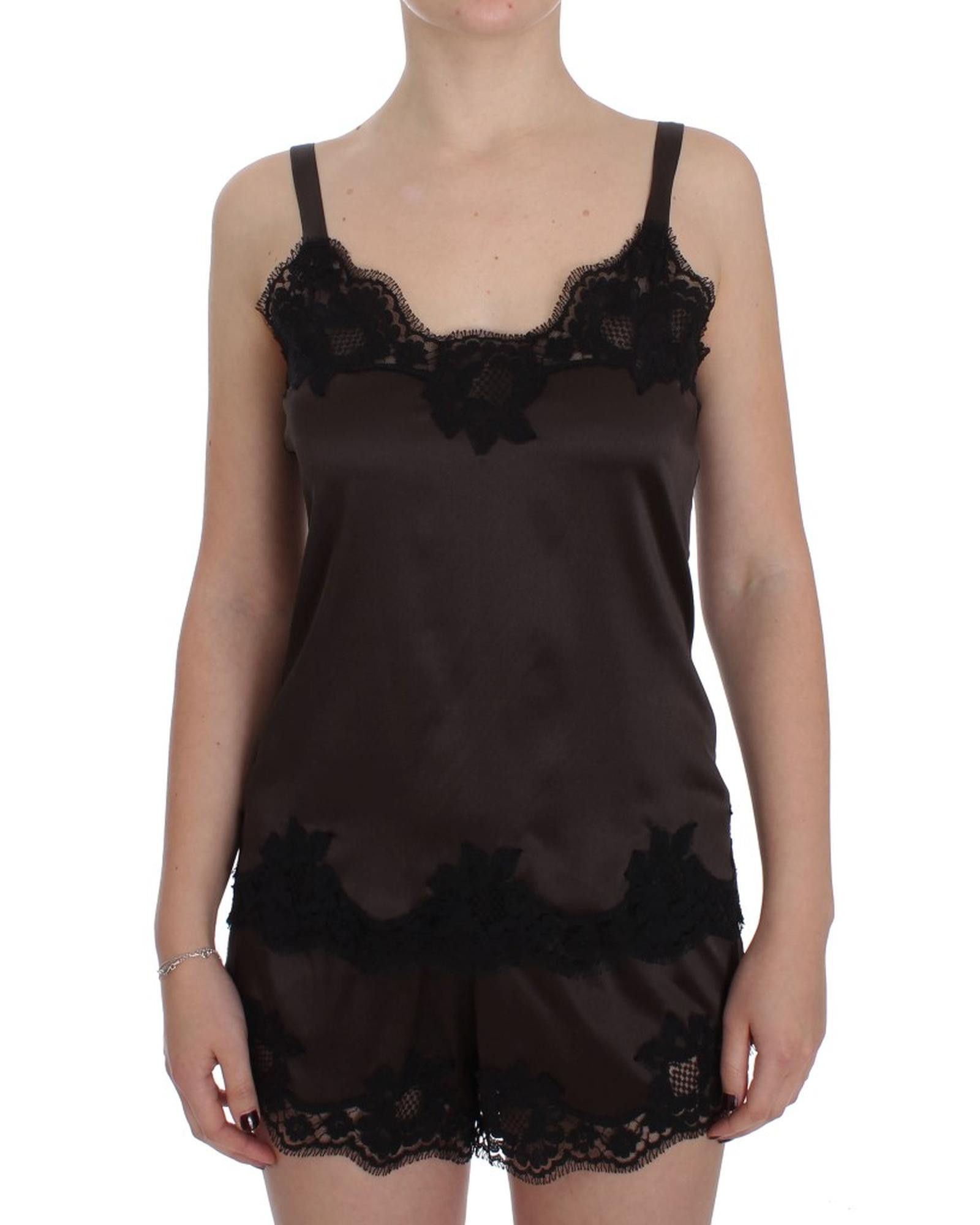 image of Dolce Gabbana Silk Stretch Lace Lingerie Top in Brown, Women's (Size XS)