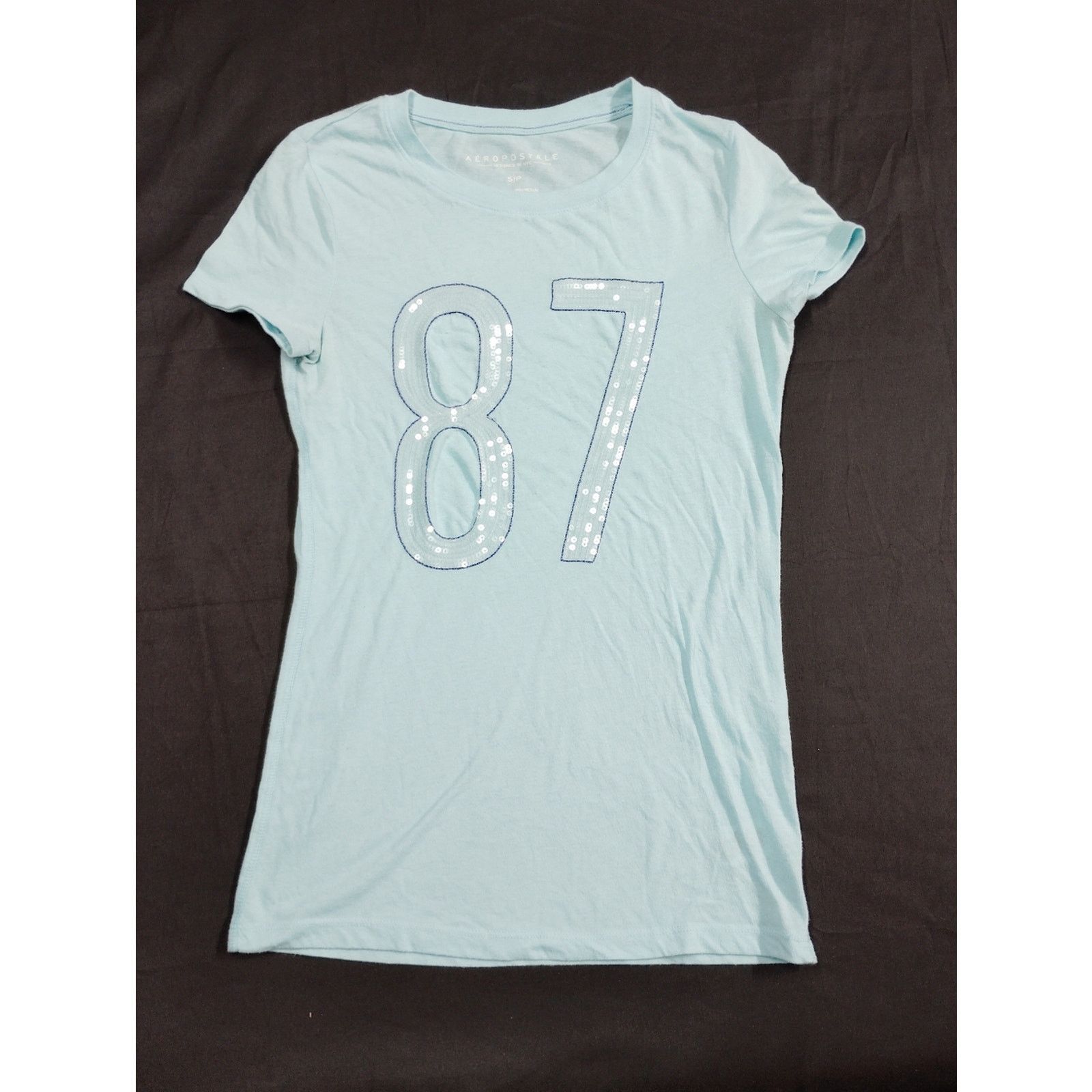 Aeropostale Aeropostale Light Blue Sequin '87' Short Sleeve Tee - Women Size S / US 4 / IT 40 - 1 Thumbnail