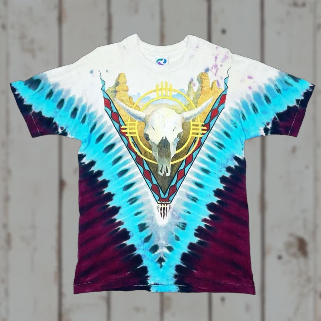 Liquid Blue VINTAGE 1992 Rare Liquid Blue Tie Dye Western Skull Eagle T Shirt Men’s L/Adult Large Blue Crew Neck Short Sleeve Mens Size US L / EU 52-54 / 3 - 1 Thumbnail
