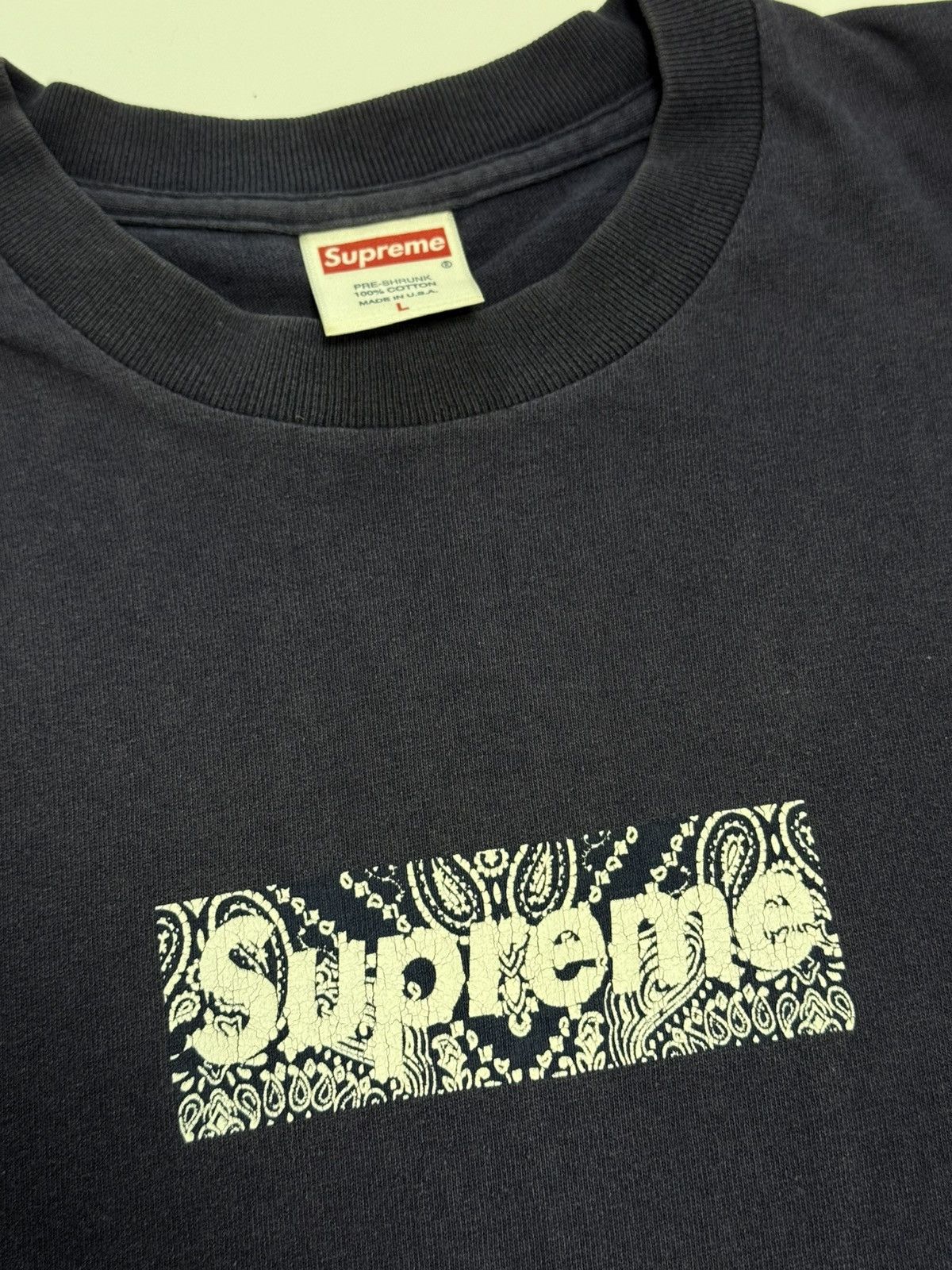 Supreme Supreme 2001 paisley bandana box logo tee navy Size US L / EU 52-54 / 3 - 2 Thumbnail