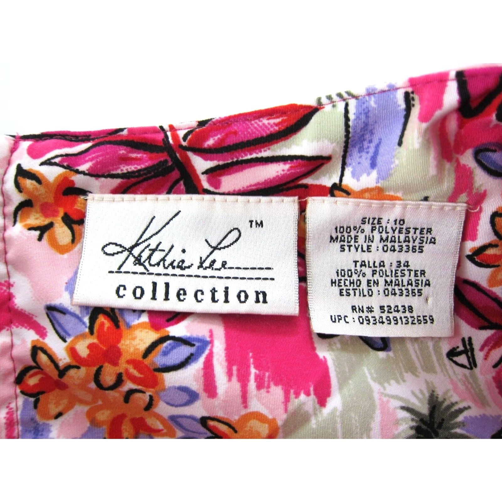 Lee VINTAGE Kathie Lee Collection Pink Green Hawaiian Floral Short Sleeve Shift Dress 10 Size 32" / US 10 / IT 46 - 3 Thumbnail