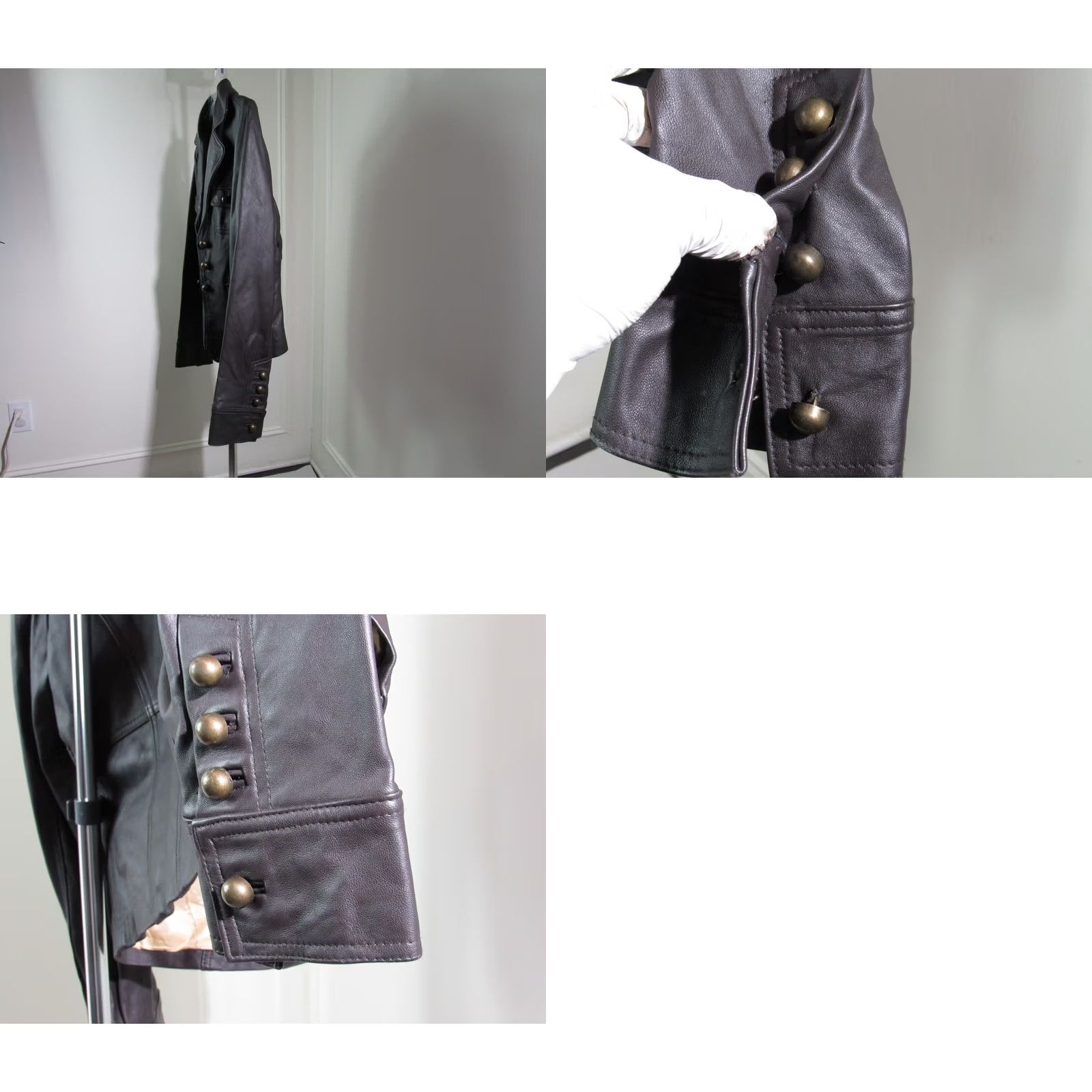 Bebe Bebe Women's Brown Leather Jacket Large Rock Punk | Pre-Owned, Pockets, Button Closure, Short Jacket, Regular Size, Fall/Spring/Summer/Winter | Women Size L / US 10 / IT 46 - 8 Thumbnail