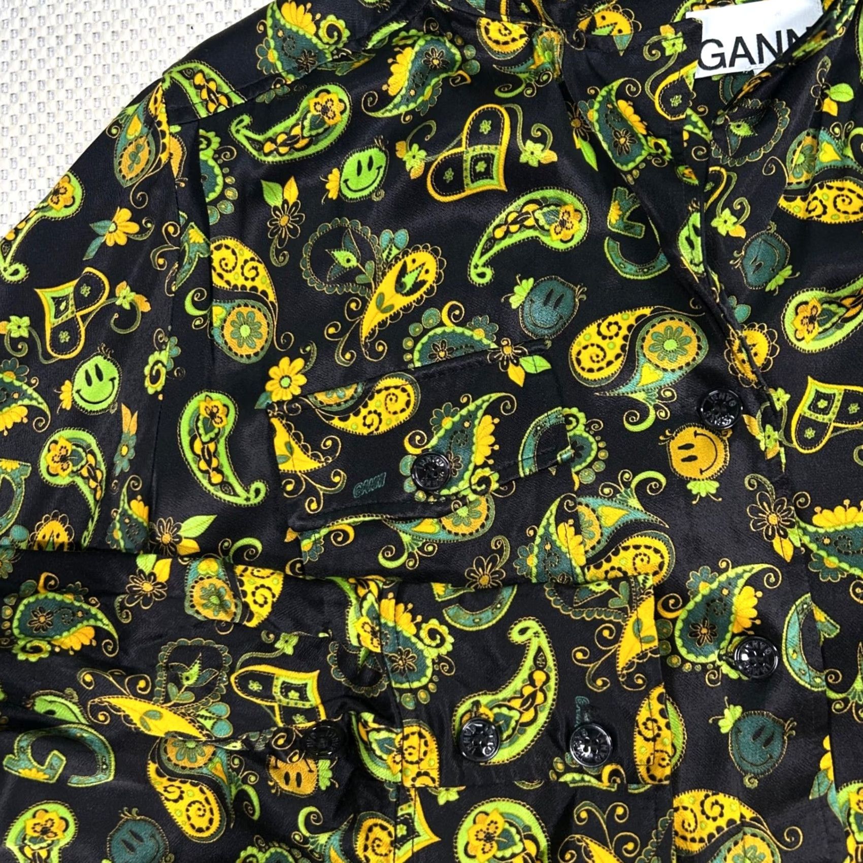 Ganni VINTAGE GANNI Blouse Shirt Womens 36 Black Paisley Button Down Long Sleeve Smiley Face Size S / US 4 / IT 40 - 3 Thumbnail