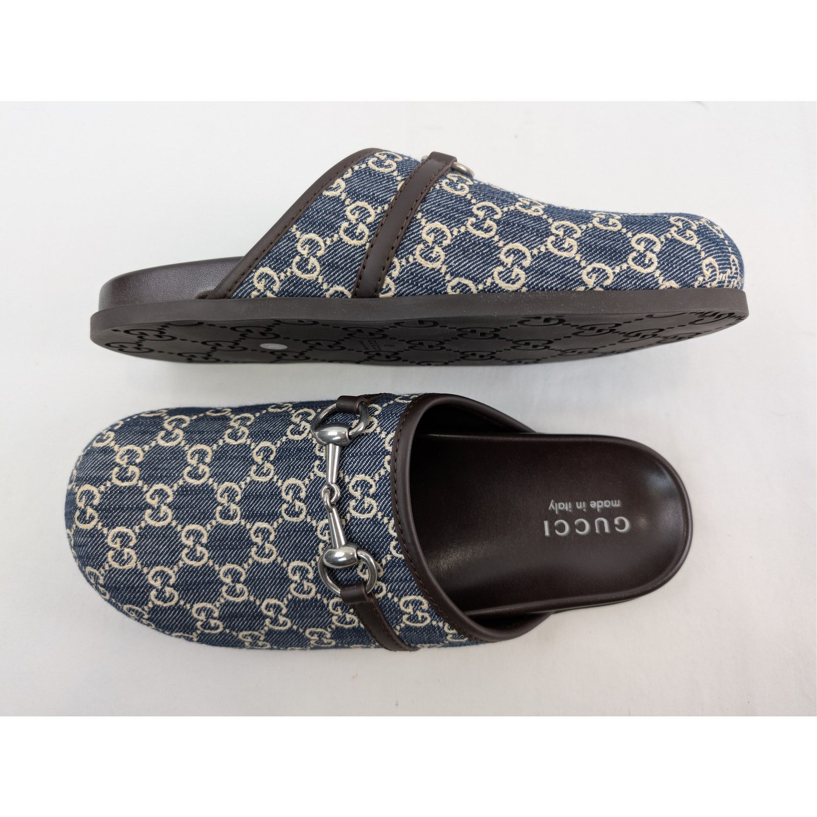 Gucci o1rshd1 Horsebit Mule Slide Sandals in Beige Blue/ Navy Blue Size US 8.5 / EU 41-42 - 1 Thumbnail