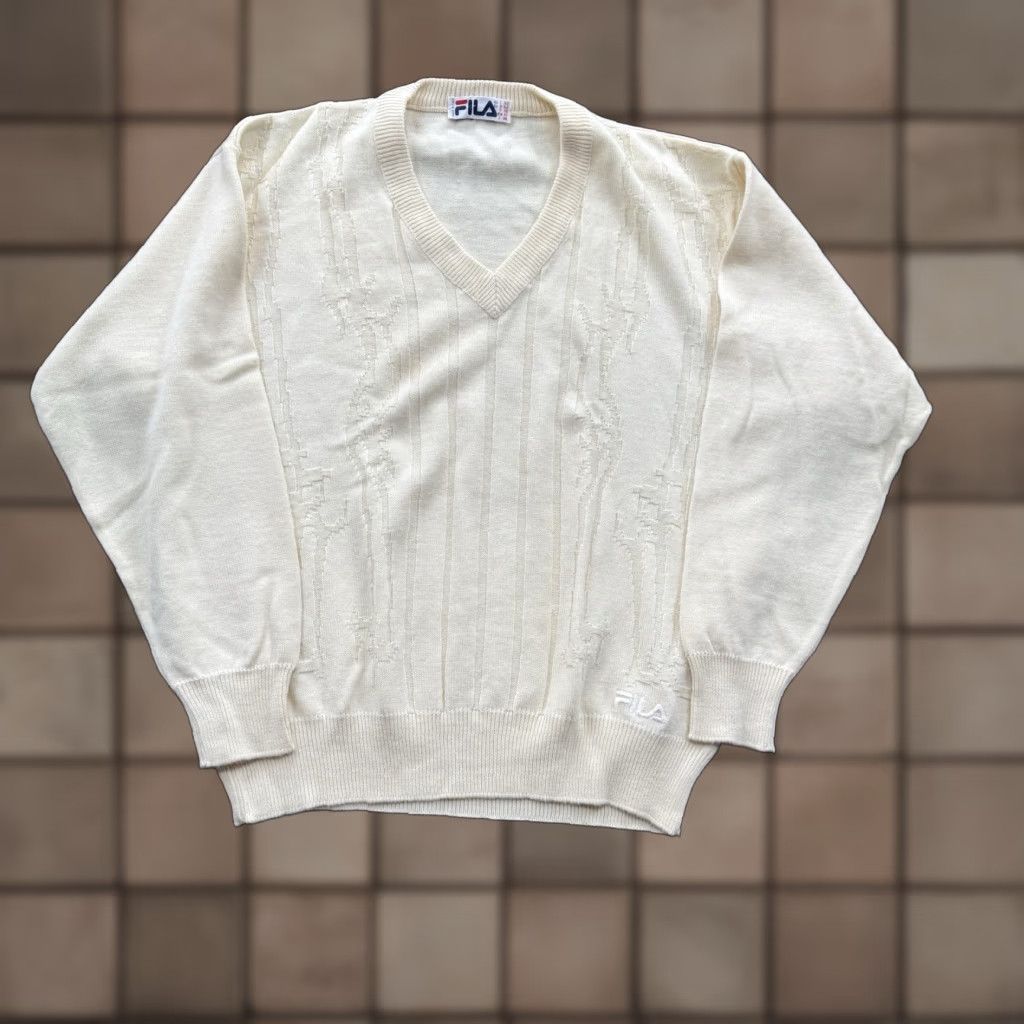 Fila VINTAGE FILA Sweater Men XL Ivory V-Neck Long Sleeve Preppy Tennis Outdoors Pullover Size US XL / EU 56 / 4 - 1 Thumbnail