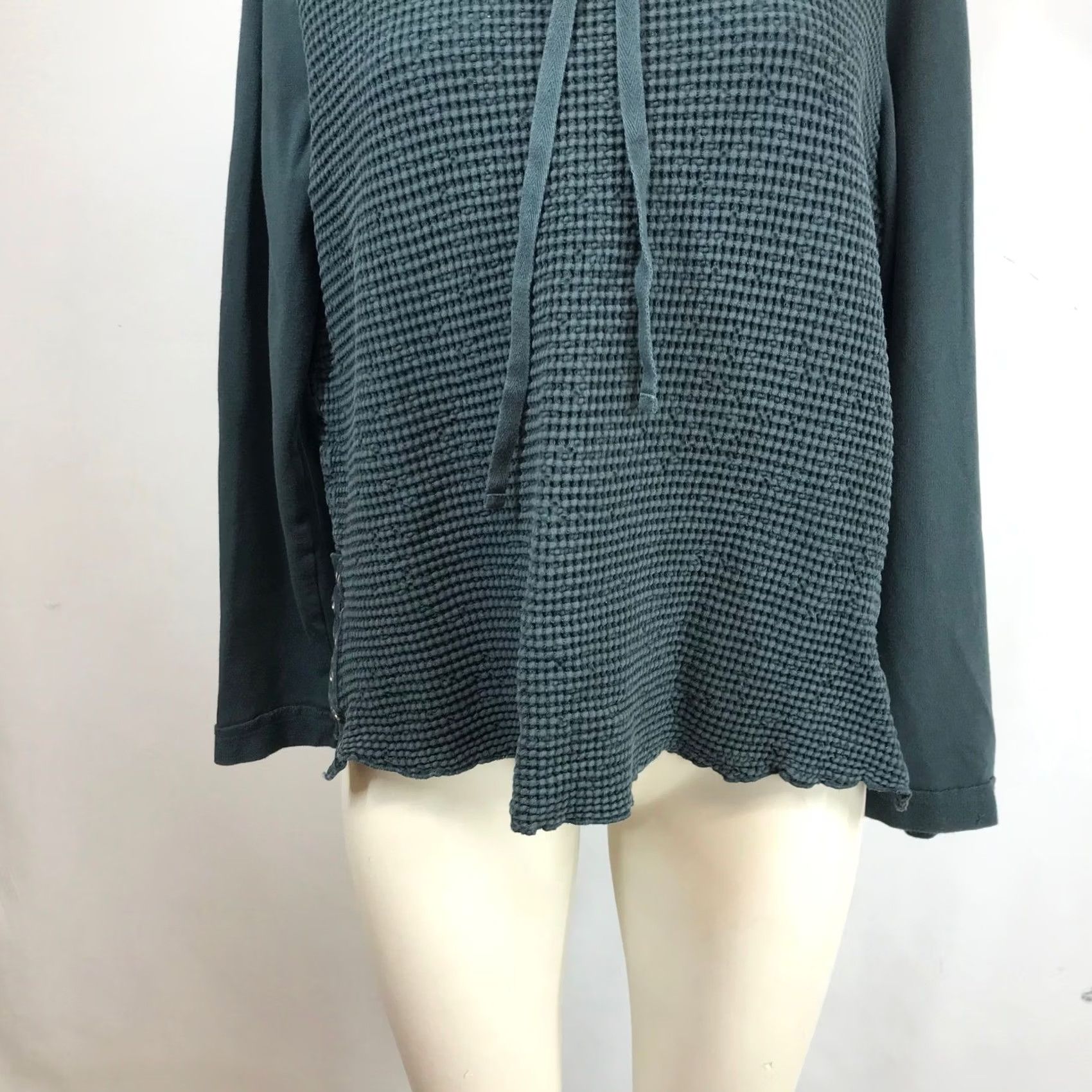 Alife Focus Casual Life Hoodie Womens Medium Dark Teal Waffle Knit Grommet Pullover Cowl Neck Mixed Media Casual Size M / US 6-8 / IT 42-44 - 3 Thumbnail