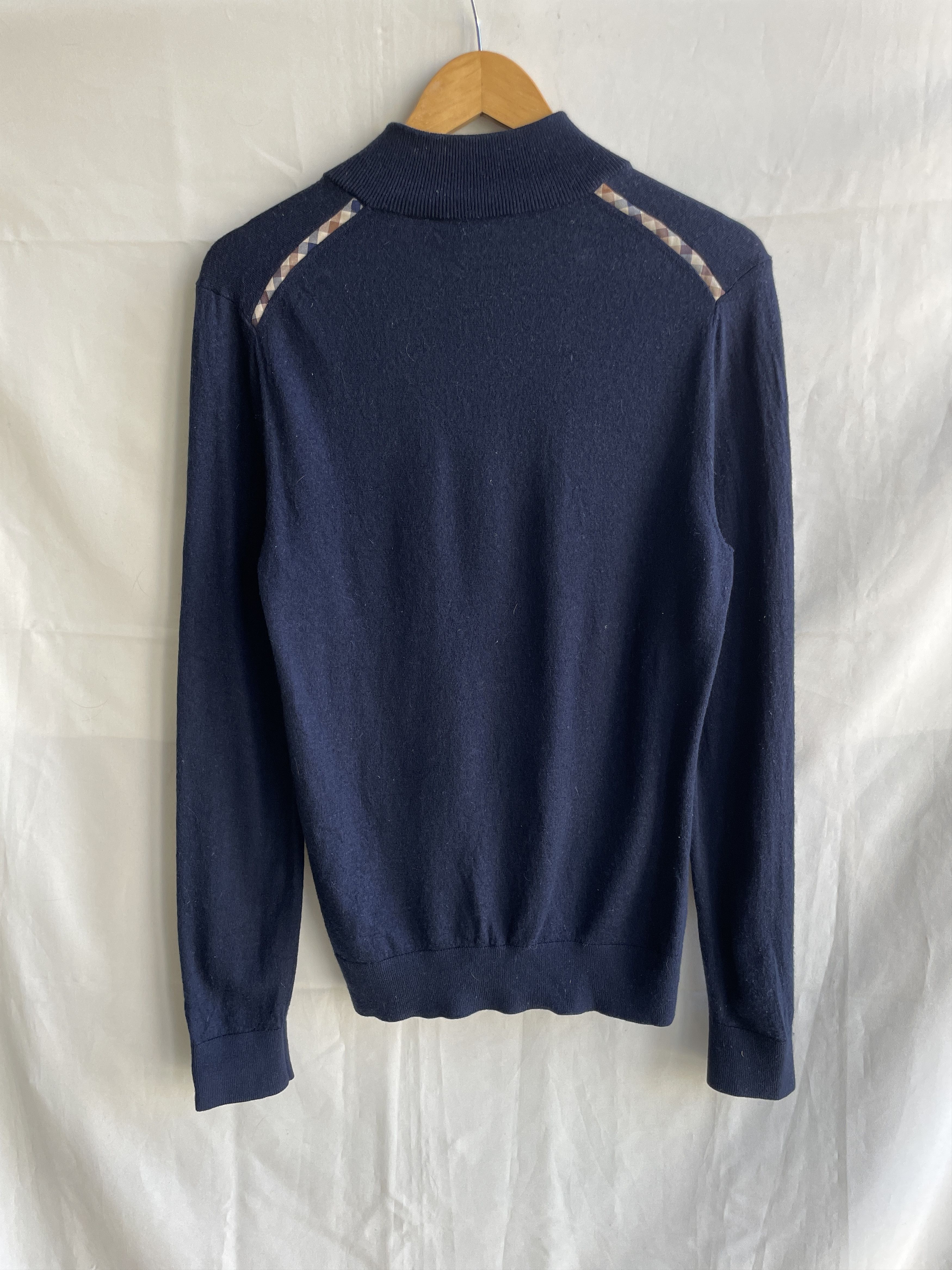 Aquascutum Aquascutum Merino Wool 1/4 Zip Navy Sweater Size M Size US M / EU 48-50 / 2 - 2 Thumbnail