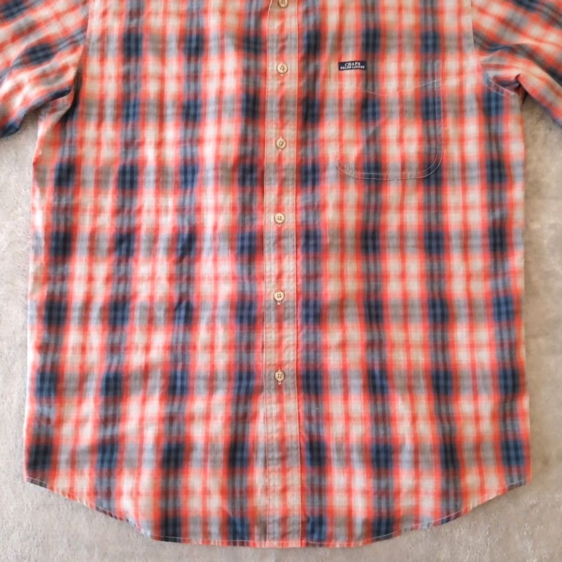 Chaps Chaps Shirt Mens Large Orange Blue Plaid Long Sleeve Button Down Easy Care Shirt Size US L / EU 52-54 / 3 - 4 Thumbnail