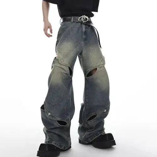 Japanese Brand High Street Patchwork Loose Hollow Out Denim Pant Size US 31 - 1 Thumbnail