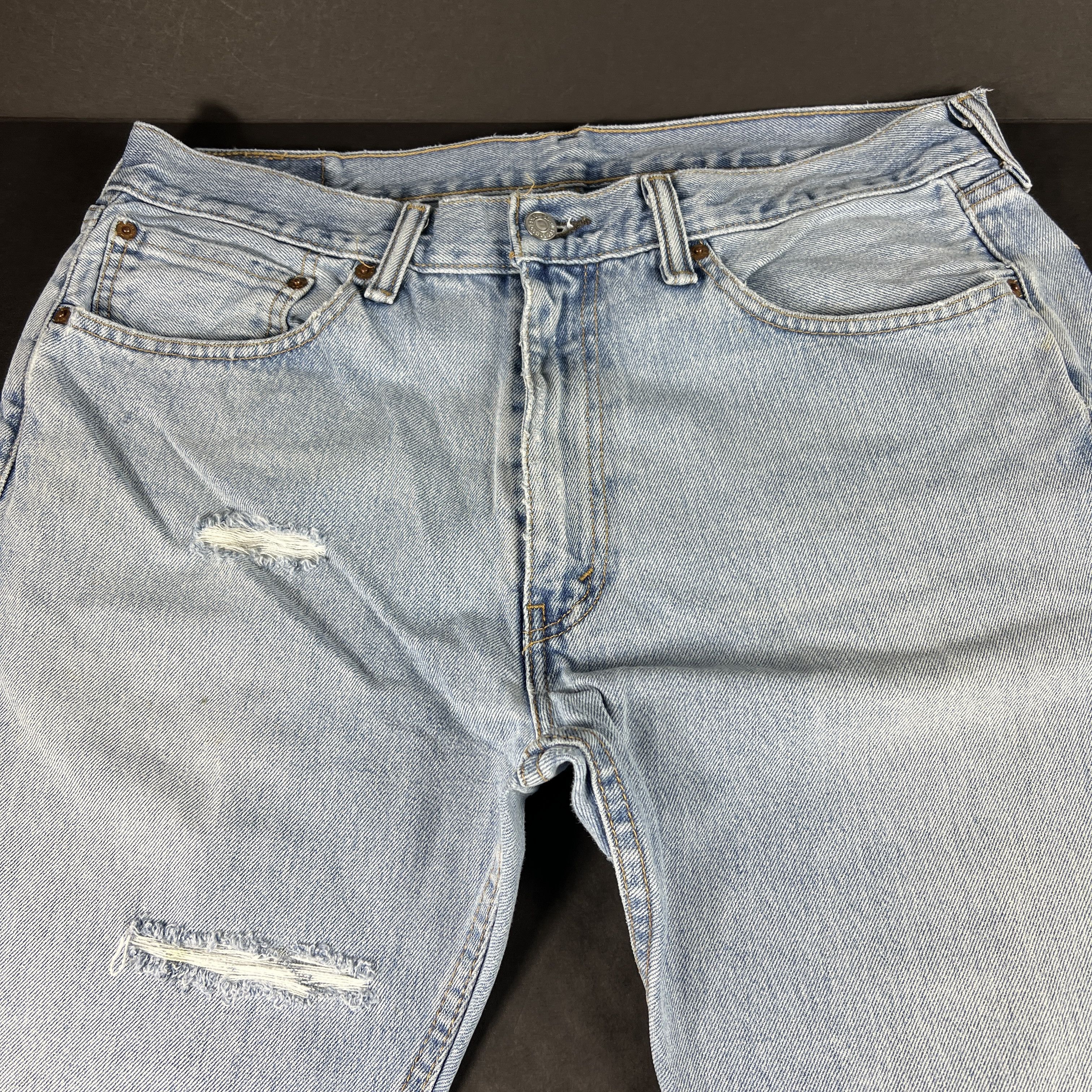 Levi's Levi's Jeans 505 Straight Light Blue Thrashed Cotton Denim Size US 37 - 6 Thumbnail