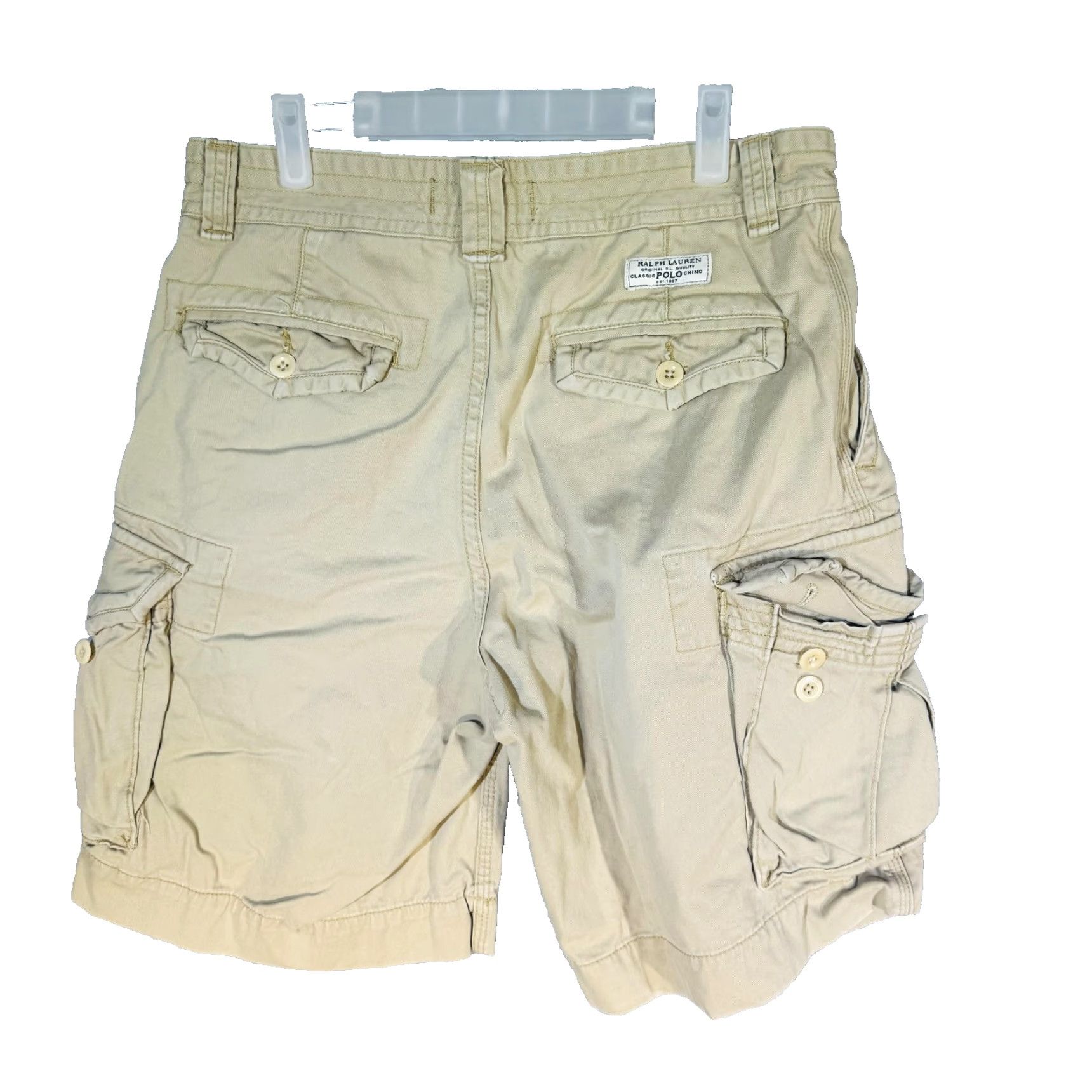 Polo Ralph Lauren Polo by Ralph Lauren Shorts Cargo Cotton Beige 11 Inseam Mens 32 Cargo Pockets Flat Front Zip Fly Classic Polo Chino Vintage? No (omit) Size US XS / EU 42 / 0 - 6 Thumbnail