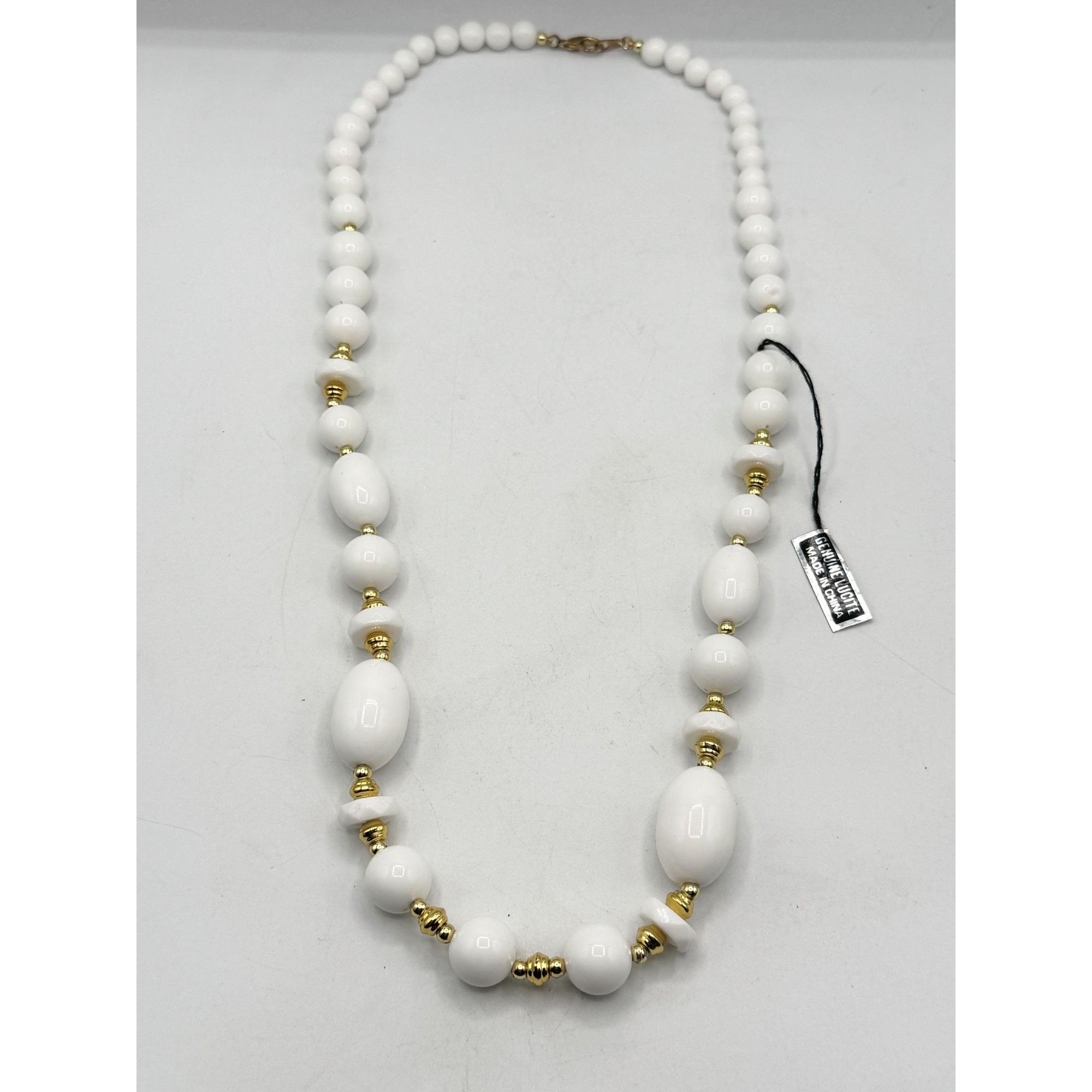 Vintage Vintage Genuine Lucite White & Gold Beaded Necklace Size ONE SIZE - 3 Thumbnail