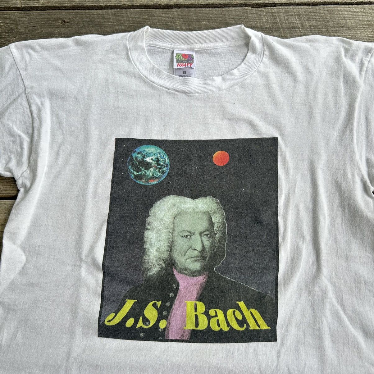 Vintage Vintage 90s J.S. Bach Portrait Trippy Space Art T Shirt Size US L / EU 52-54 / 3 - 3 Thumbnail