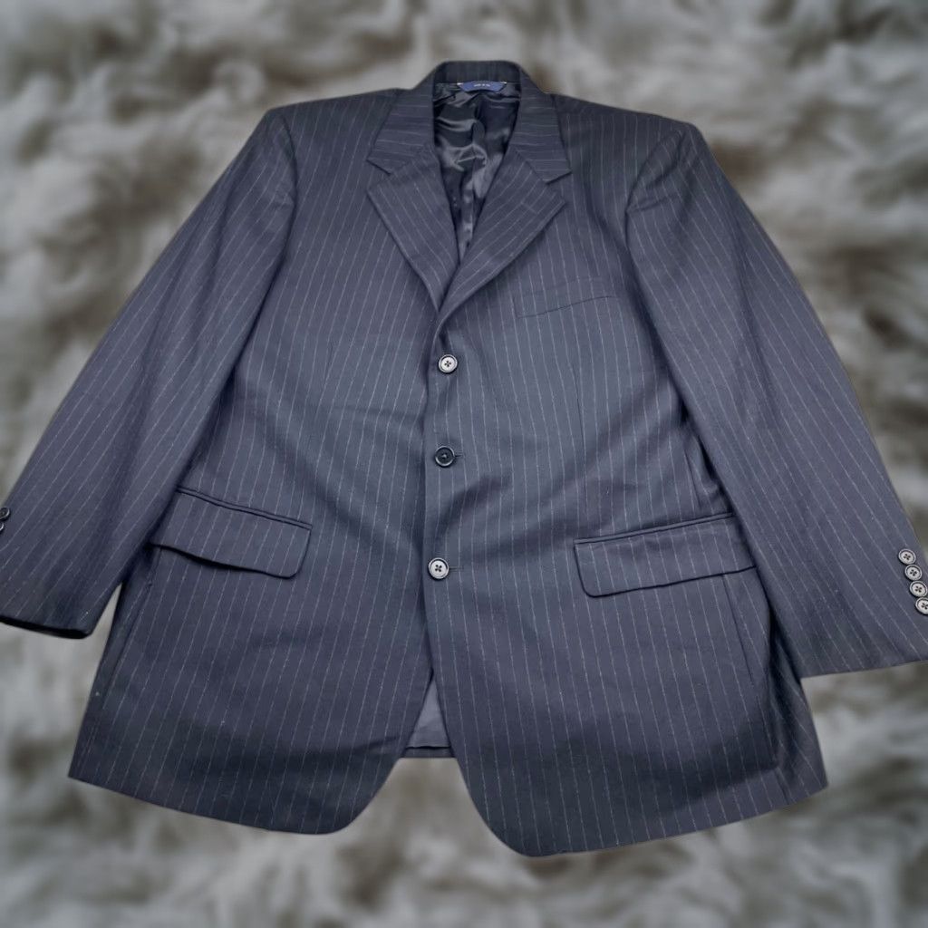 VINTAGE Brooks Brothers x Loro Piana Men's 1818 Madison Blazer Navy Stripe 44R USA Mens Blazer Three-Button Notch Lapel Wool Double-Vented