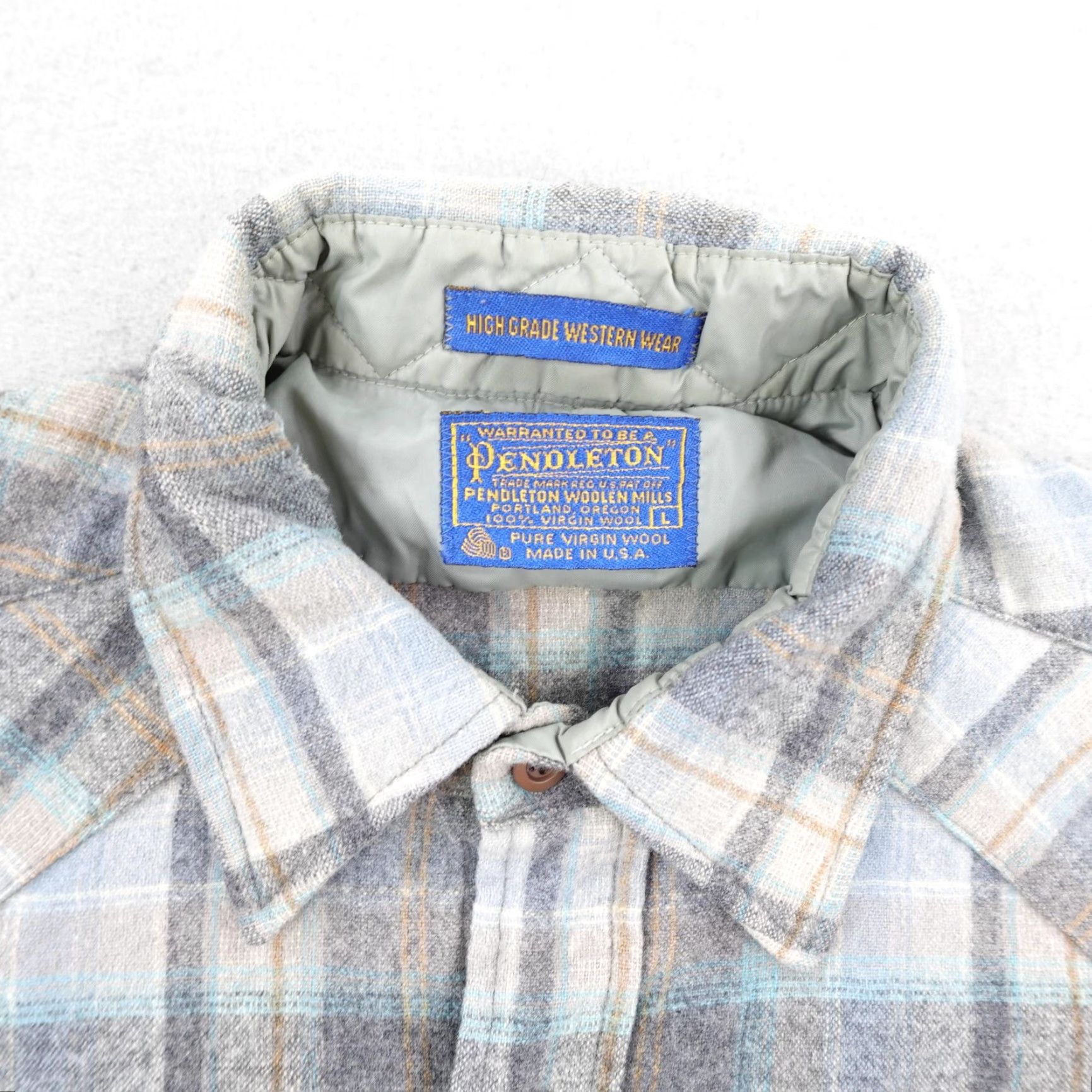 Pendleton VINTAGE Pendleton Shirt Large Gray Plaid Wool Western Pearl Snap 70s Mens Regular Labeled 70s Cowboy USA Size US L / EU 52-54 / 3 - 2 Thumbnail