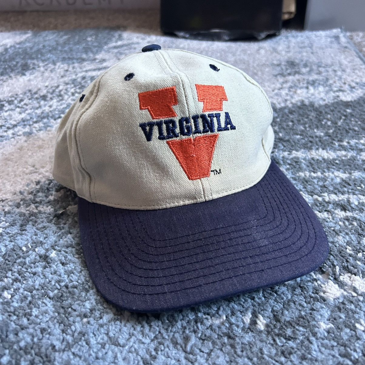 Vintage 80s UVA ViRGiNiA CAVALiERS WOVEN CANVAS DAD CAP CREAM NAVY Size ONE SIZE - 2 Thumbnail