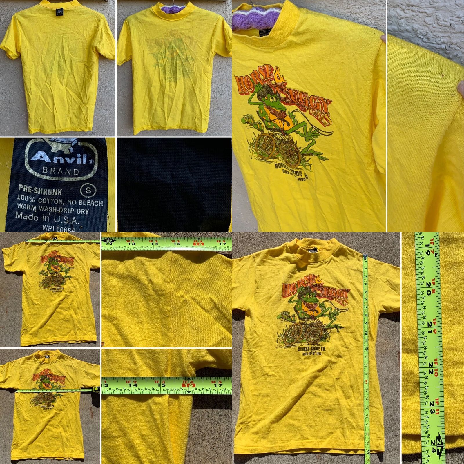 Anvil VINTAGE Angels Camp CA May 15-18 1980 T-Shirt S Anvil Unisex Short Sleeve Made In USA Yellow Graphic Tee 80s Horse & Buggy Days Size US S / EU 44-46 / 1 - 8 Thumbnail