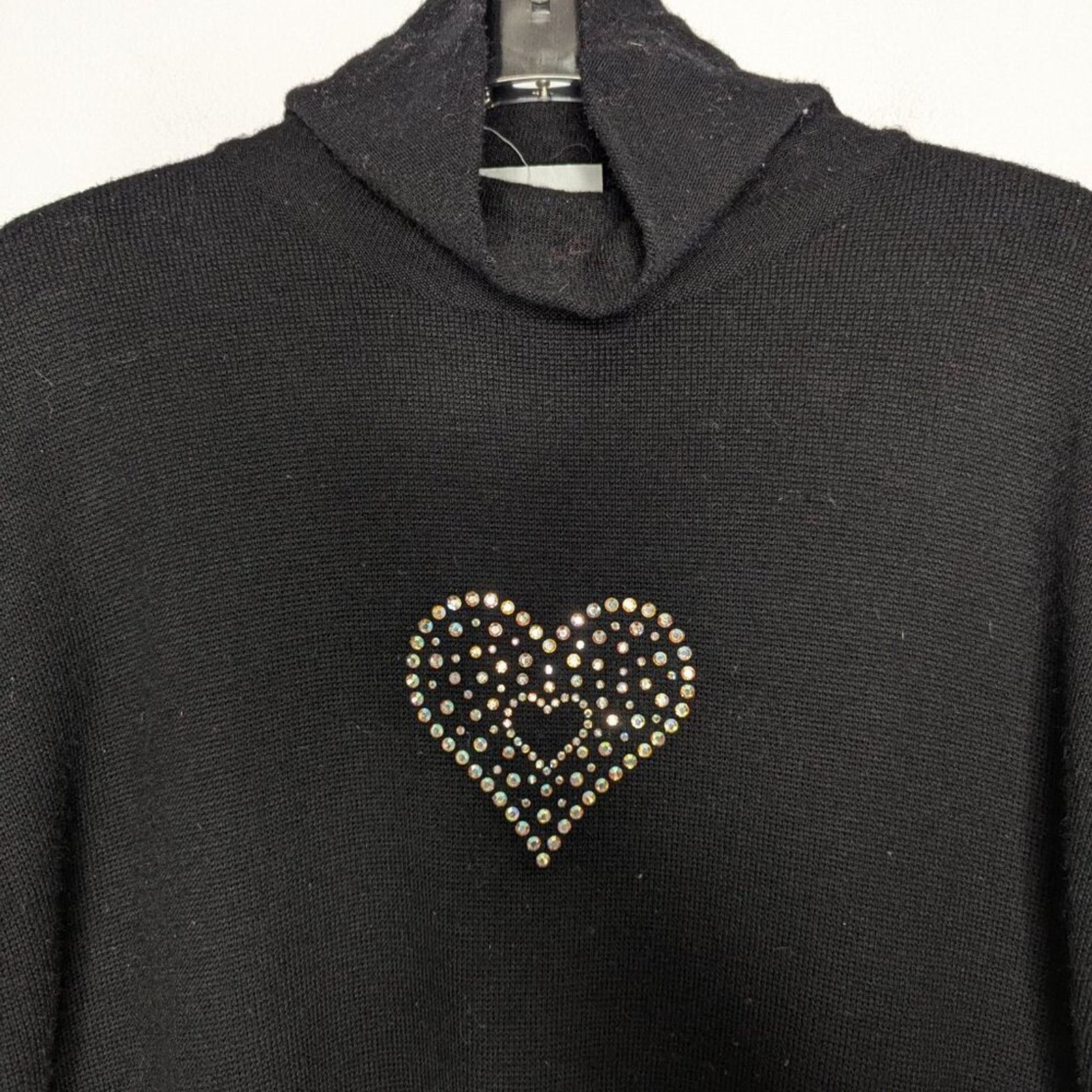 Vintage Vintage Meister Black Turtleneck Sweater Rhinestone Heart Size M / US 6-8 / IT 42-44 - 7 Thumbnail