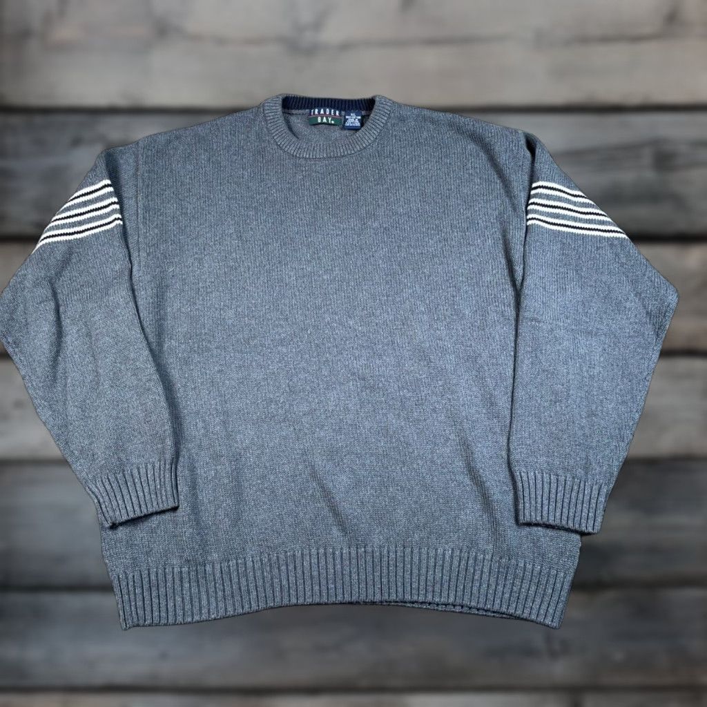 Vintage VINTAGE Trader Bay Oversized Sweater Shirt Men XL Gray Knit 90s Retro Crew Neck Pullover Size US XL / EU 56 / 4 - 1 Thumbnail