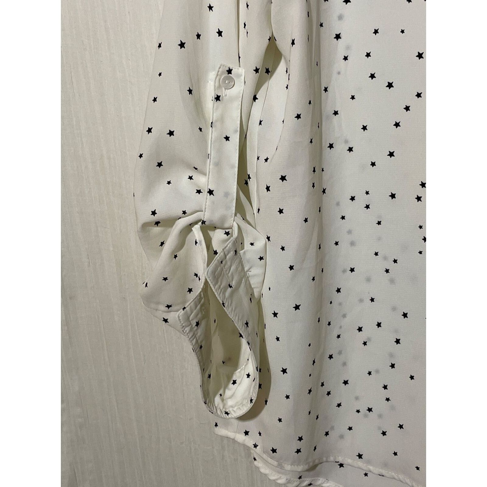 Other Skies are Blue White Star Button Up Roll Tab Sleeves Medium Size M / US 6-8 / IT 42-44 - 3 Thumbnail