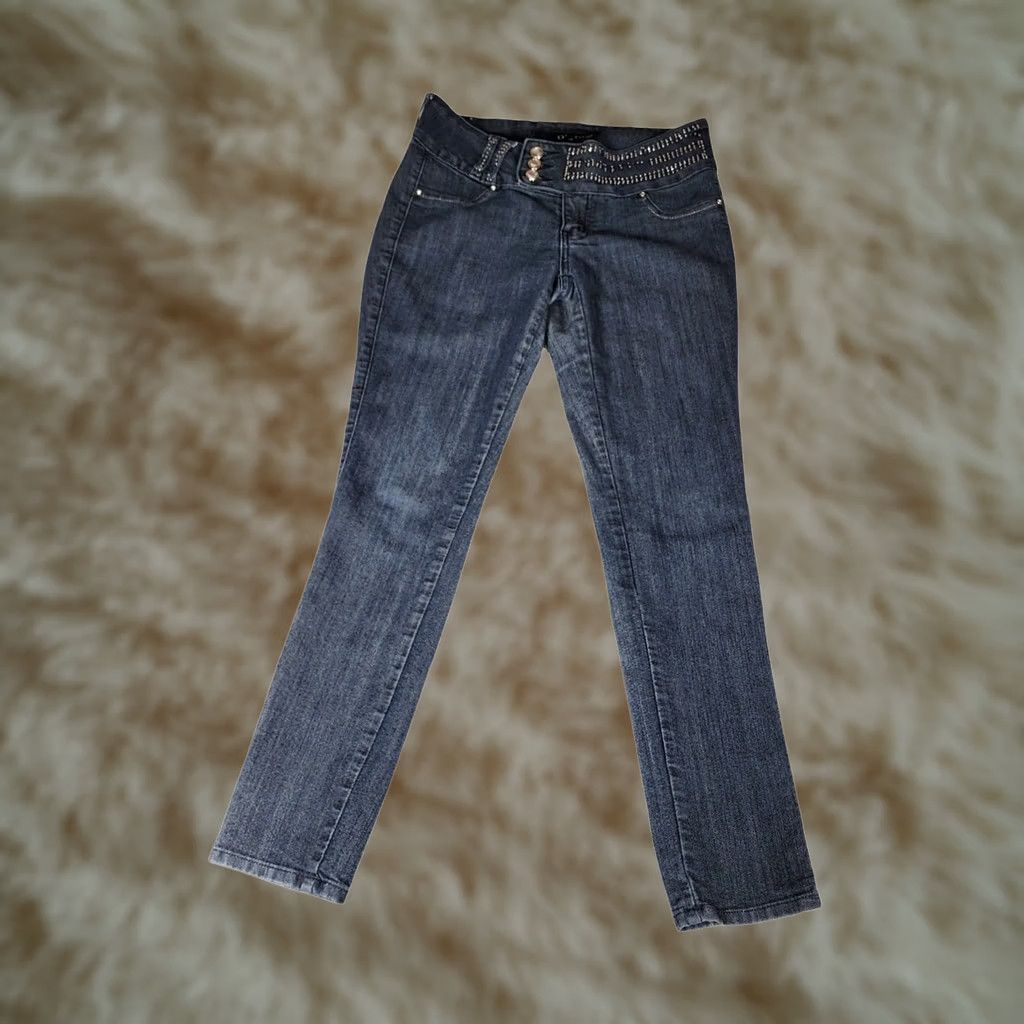 Vintage D'glam Rhinestone Embellished Slim Jeans Size 7 Dark Wash Triple Y2K Women Size 28" / US 6 / IT 42 - 1 Thumbnail