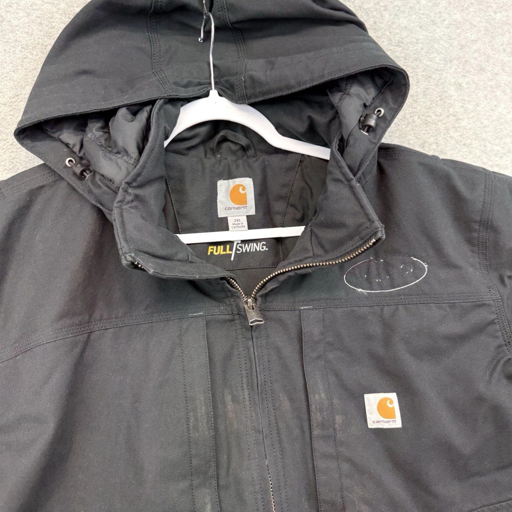 Carhartt VINTAGE Carhartt Jacket Mens 2XL Black Hooded Bomber Full Swing Canvas Zip Size US XXL / EU 58 / 5 - 2 Thumbnail
